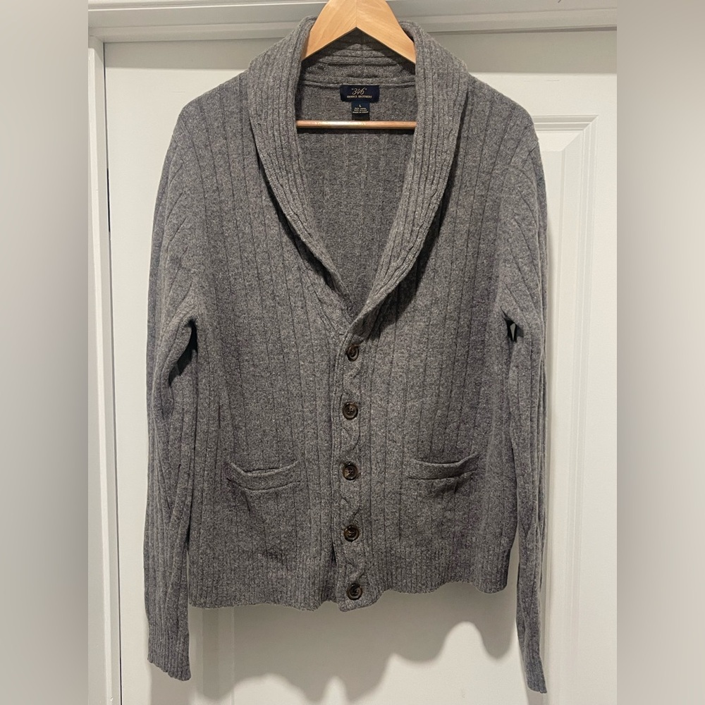 Brooks Brothers "346" Merino Wool Blend Shawl Collar Ribbed Cardigan Grey Large